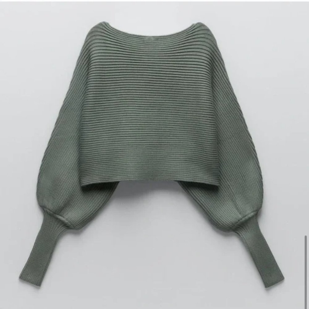 ZARA Knit Cropped Sweater Loose-fit Balloon Sleeve - Picture 6 of 8